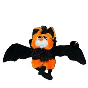 Vintage Commonwealth 1988 Halloween  Orange Black Plush Bat With Suction Cups